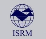 ISRM logo on a white background, representing the International Society for Rock Mechanics and Tunneling, with a focus on rock engineering and geotechnical research.